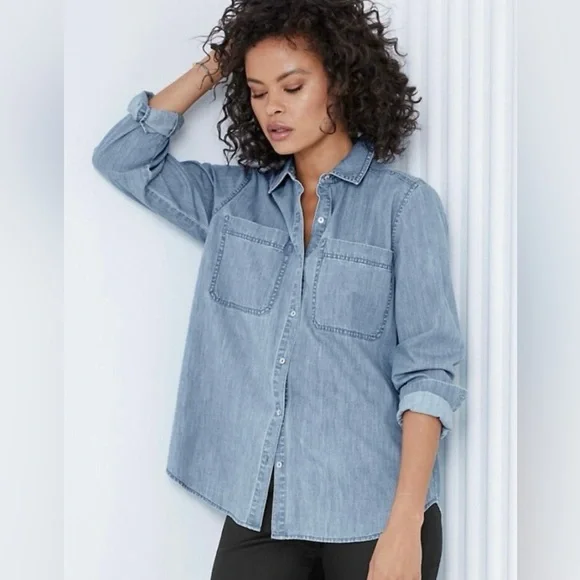 Eileen Fisher Chambray Button Down Shirt - Picture 5 of 11